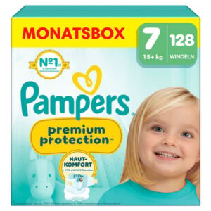 Pampers Windeln Premium Protection, Gr. 7 Extra Large, 15kg+, Monatsbox (1x 128 Windeln)