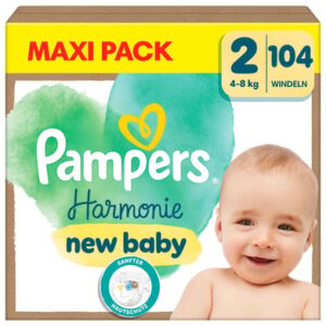 Pampers Windeln Harmonie Gr. 2 Mini, 4kg - 8kg, Maxi Pack (1x104 Windeln)